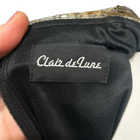 Vintage 1980s Black Beaded Collar Dress – Long Sleeve Drop Waist / Medium - - Picture 4 of 5